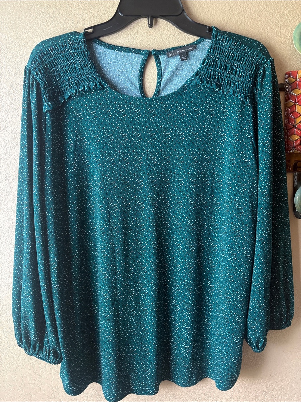 Teal Smocked Shoulder 3/4 Sleeve Top